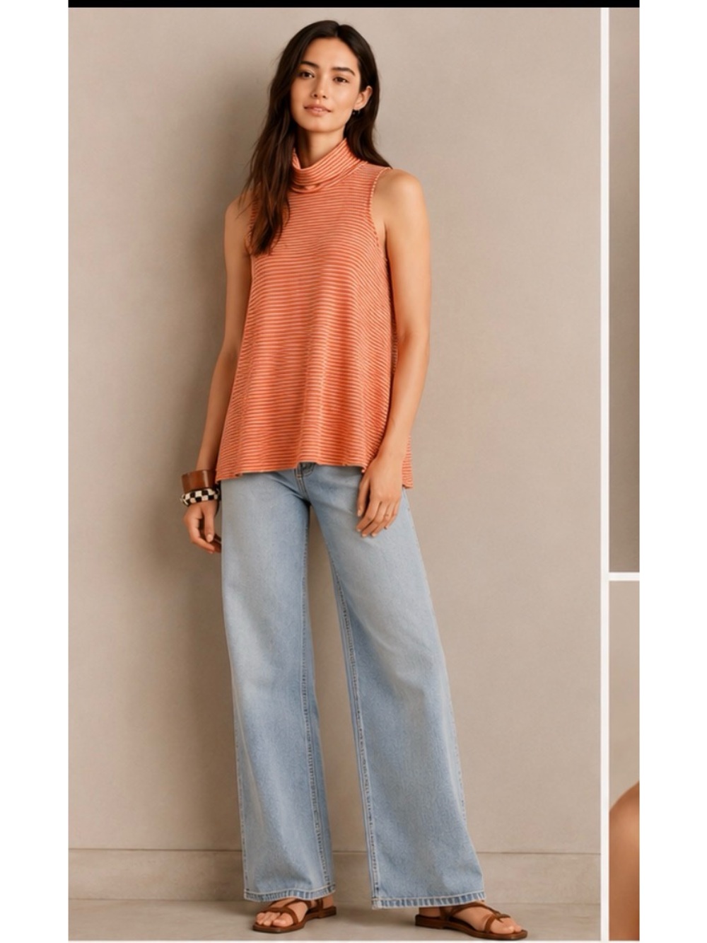 Anthropologie Puella Striped Turtleneck Swing Tank Orange | Cream
